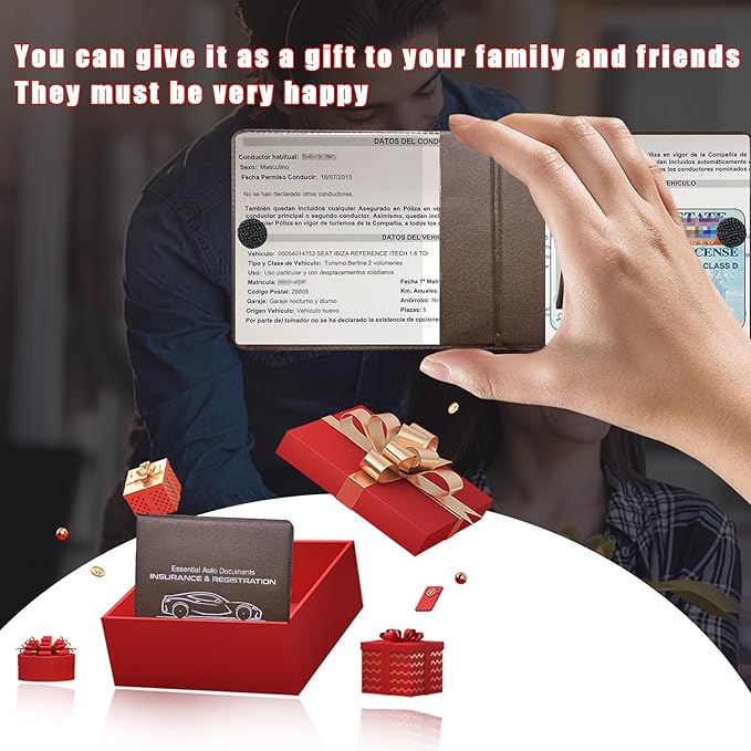 Ziciner Car Registration Insurance Holder, 2Pack Essential Auto Card Document Glove Box Organizer with Touch Fastener, Vehicle Interior Accessories Perfect for Most Car, Truck, SUV (Brown/Small Car)