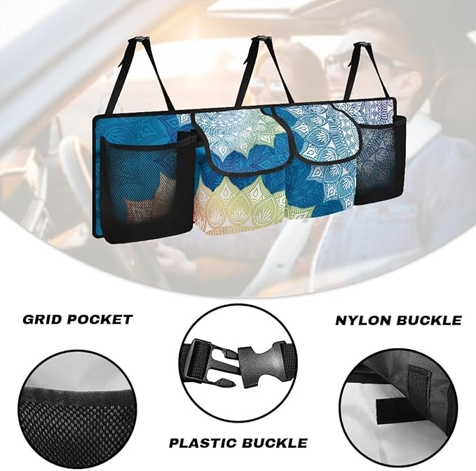 Mandala Car Trunk Organizer,Super Capacity Car Organizer SUV, Equipped with Robust Elastic Net, Hanging Car Storage Organizer with Lids, Space Saving Expert