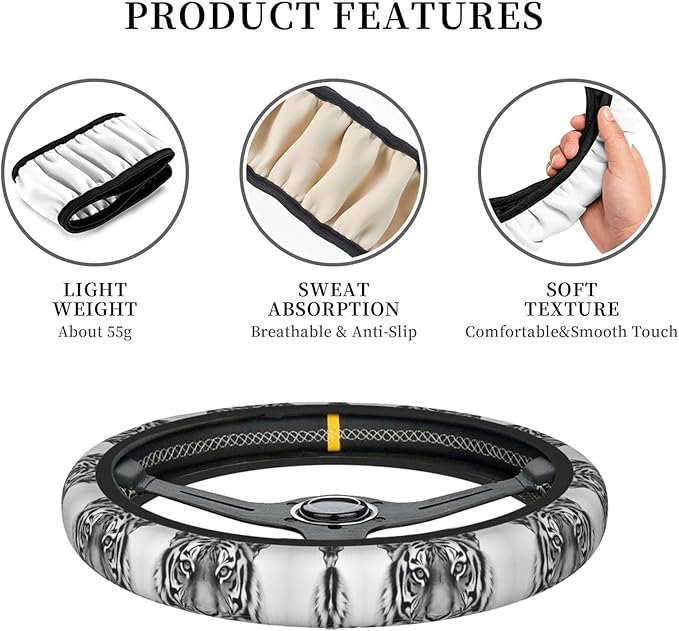 Neoprene Steering Wheel Cover Cool Tiger Car Steering Wheel Cover Universal Fit for Most Cars