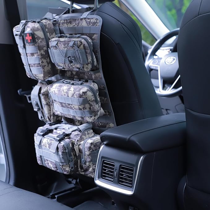 BXBXHD 6 Pack Tactical Truck Organizer Back Seat Storage Car Seat Storage Bag Molle Panels for vehicles, Car and SUV with Lots of Handy Compartments (Acu)