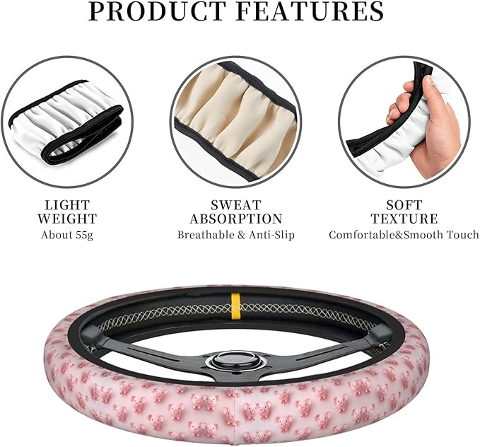 Pigs-Pattern Car Steering Wheel Cover, 15 Inch Steering Wheel Cover Stylish Decor for Most Cars