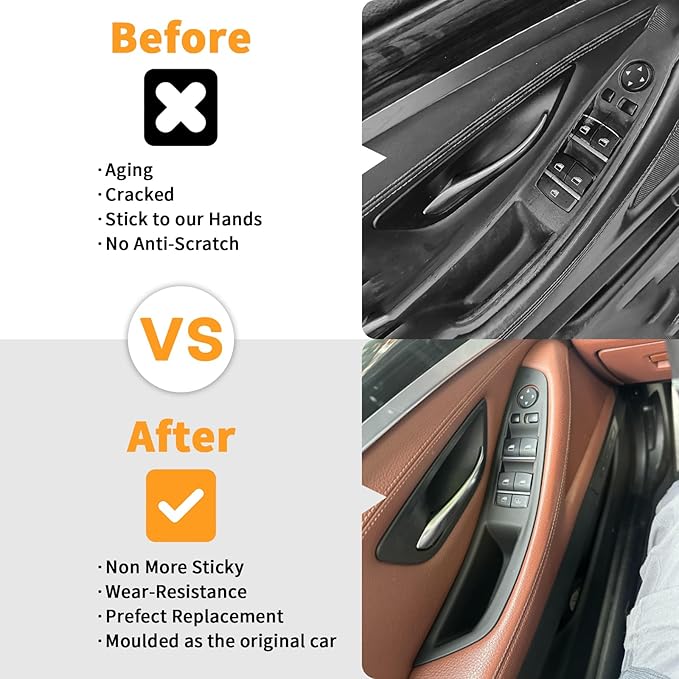 BJchiwu 7PCS Carbon Fiber No-Remove Interior Door Pull Handle Sticky Cover for BMW 5 Series F10/F11 (2010-2016) 520, 523, 525, 528, 530, 535 Driver Passenger Side Window Switch Armrest Panel