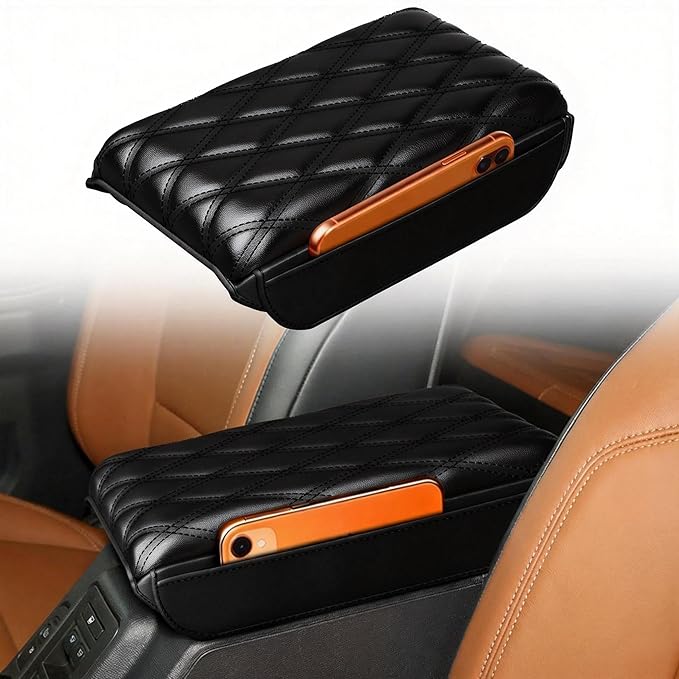 Center Console Cover for 2021-2026 Ford Bronco Center Console Armrest Cover PU Leather for Ford Bronco Armrest Cushion Pad Cover for 2021-2026 Ford Bronco Accessories with Side Pockets