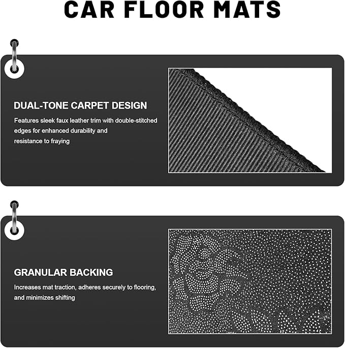 4PCS Car Floor Mats, Waterproof Auto Front & Rear Carpet Mat with Anti-Slip Backing, Stylish Vehicle Rug Floor Mats Universal Interior Accessories for All Weather Protection (Black)