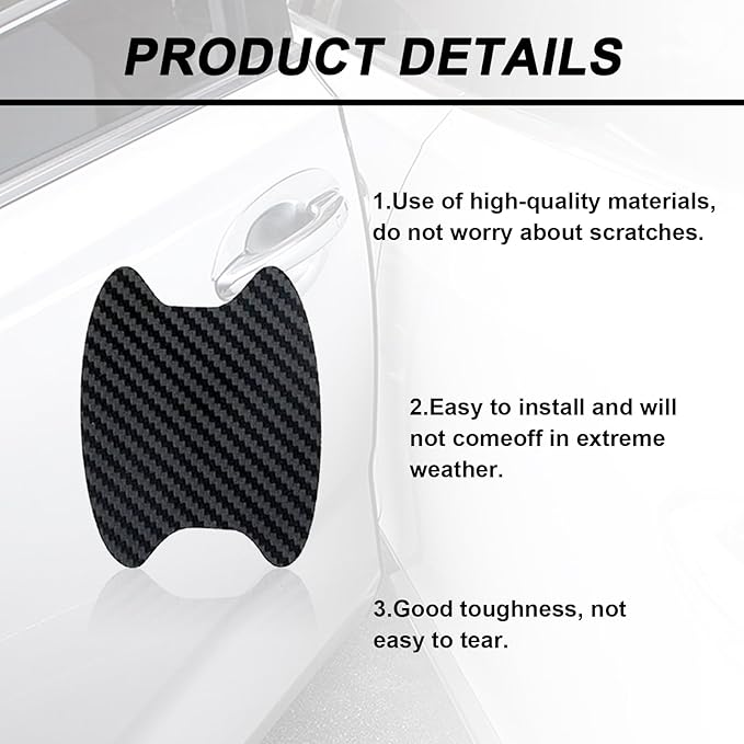Kewucn 4PCS Car Door Handle Sticker, Carbon Fiber Auto Door Side Handle Protective Films, Anti-Scratch Vehicle Door Cup Protector, Universal Exterior Accessories for Most Cars (Black)