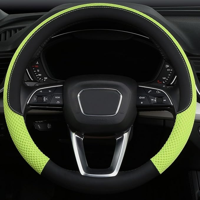 Cxtiy Premium Ice Silk Steering Wheel Cover - Soft, Breathable, and Anti-Slip for Ultimate Comfort and Style Universal Fit Most of Cars SUV Auto Vehicle (C-Green)