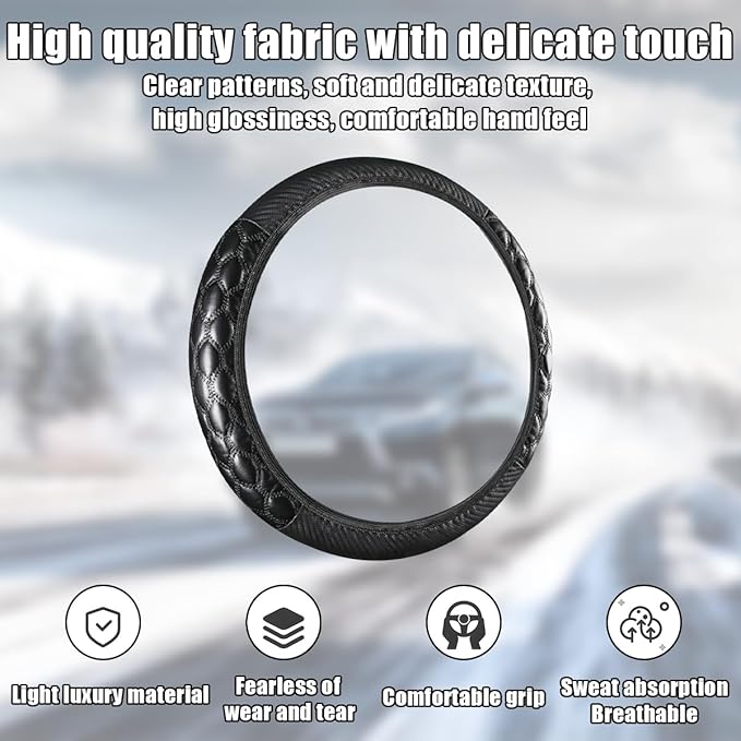 Car Steering Wheel Cover, 15 inch Elastic PU Leather Non-Slip Vehicle Steering Wheel Protector, Breathable Automotive Interior Accessories, Universal for SUV, Truck, RV (Black)