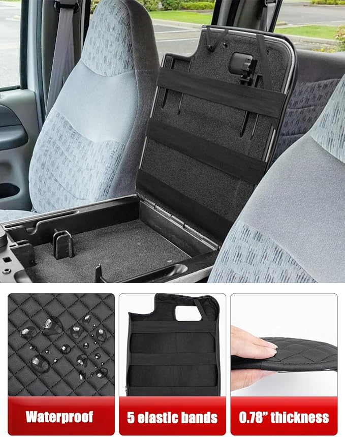 KBH Center Console Armrest Cover for Ford F250 F350 F450 Super Duty 1999-2001 Jump Seat, Arm Rest Cushion Pad Protector, Anti-Scratch, Black