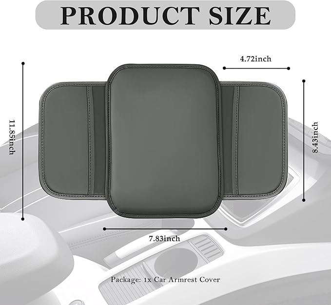 Stacool Center Console Cover with Storage Bag,Leather Comfort Armrest Cover for Car Decorations & Height Car Armrest Cushion,Universal Car Arm Rest Cover Pad for Most Vehicles (Gray)