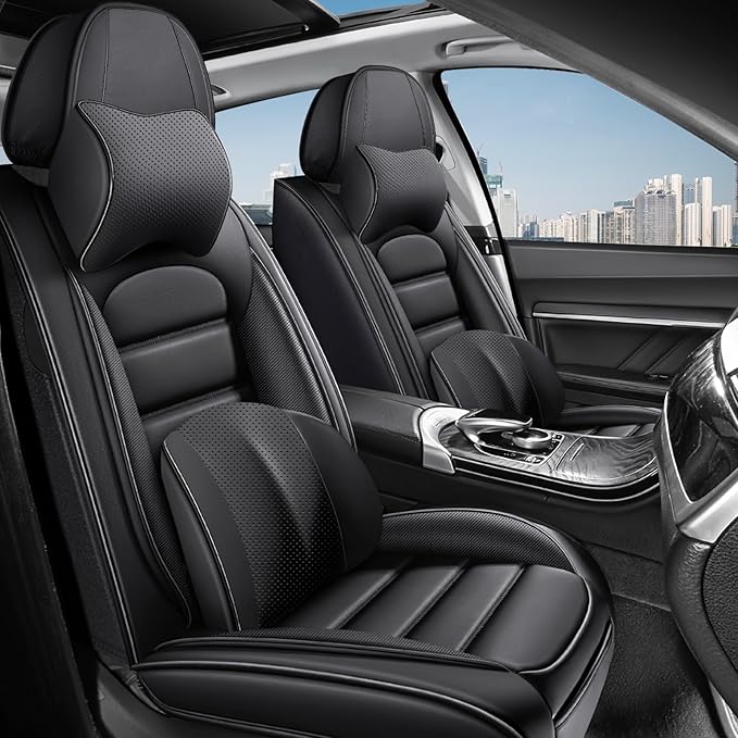 AREKA 2 Car Seat Covers for Subaru Crosstrek 2016-2026 Breathable Leather,Waterproof Car Seat Protectors with Comfort Headrest Pillows,Automotive Vehicle Cushion with Storage Pockets (Luxury,Black)