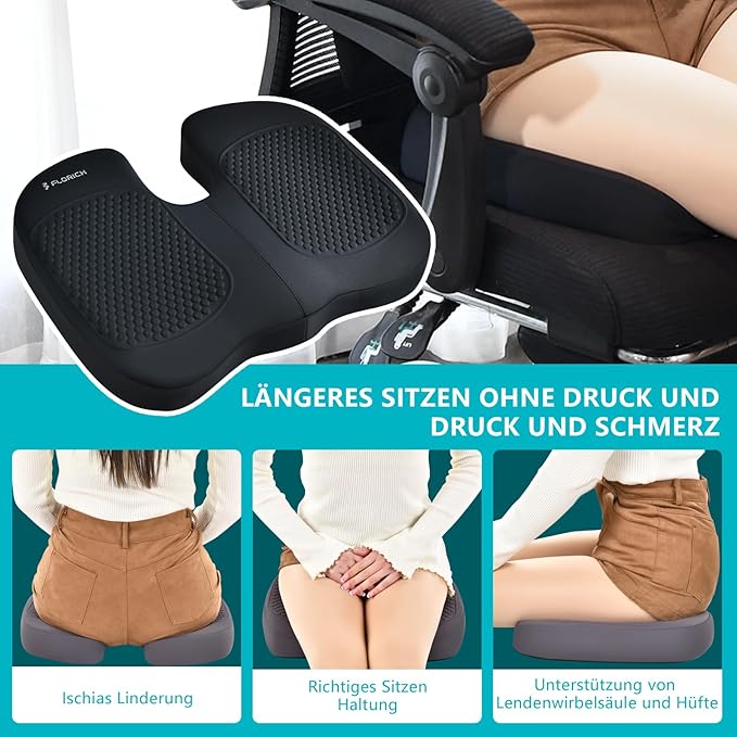 FLORICH 3 PCS Seat Cushion for Carseat Lumbar Support Pillow Car Neck Headrest Pillows Memory Foam Gel Memory Foam Massage Point Seat Pads Pressure Relief Back Cushion for Office Chair(Black)