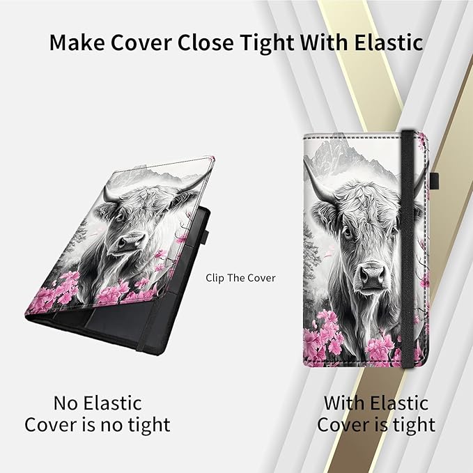 RAUEDWDJS Car Registration and Insurance Holder,Leather Vehicle Glove Box Organizer Wallet Case for Driver's License,ID Key Information Cards-Cherry Blossom Highland Cow