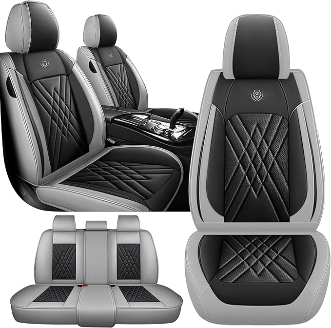 JGDL Car Seat Covers for Subaru Crosstrek 2016-2026, 5 Piece Set Nappa Leather Non-Slip Seat Protectors, Breathable Seat Cover Set. (Standard 5 Seats, Black Grey)