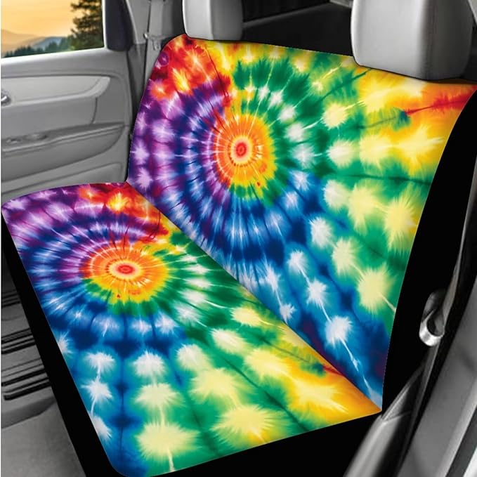 Dngkaoje 13 Pieces Tie Dye Car Seat Covers Full Set for Women Auto Interior Accessories Set for Front Rear,Hippie Tie Dye Print Collapsible Garbage Bin,Armrest Pad Cover,Handbrake Shift Covers