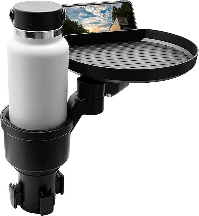 Macally Car Cup Holder Tray and Cup Holder Expander with Phone Slot - Enjoy Your Meal - 9" Car Food Tray Table and Drink Holder for Yeti, Hydroflask, etc.