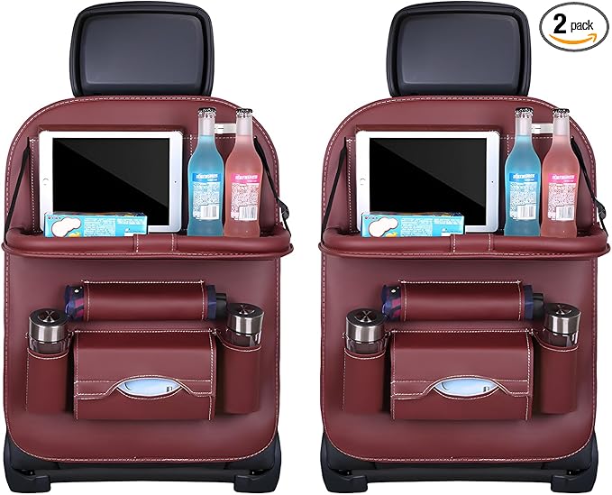 2 PCS Car Seat Back Pocket, Waterproof Leather Auto Back seat Organizer for Kids, Upgraded Car Organizer with Tablet Holder Pockets, Universal Interior Car Accessories (Wine Red)