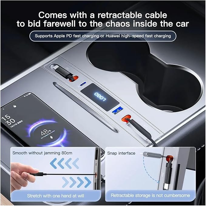 27W Quick Charger USB Shunt HUB Intelligent Docking Station Car Adapter Powered Splitter Extension，Compatible for Tesla Model 3 Model Y(A-pple and A-pple)