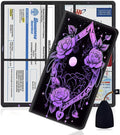 Car Registration and Insurance Holder, PU Leather Auto Document Holder for Men&Women, Vehicle Glove Box Compartment Organizer with Magnetic Shut for Driver's License, Purple Rose Flower Pattern