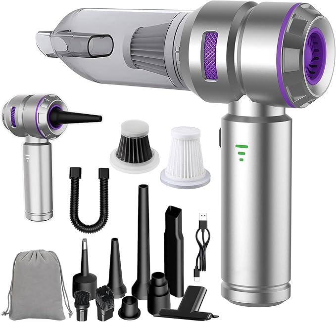 KedeeSparkle Handheld Car Vacuum Cleaner, 4-in-1 Cordless Vacuum Cleaner, 22000PA High Power Portable Car Vacuum with Brushless Motor, for Home, Office, Camping (Silver Purple)