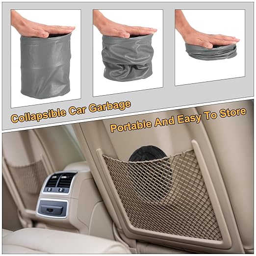 HARFINGTON 3 Packs Car Trash Can 0.9 Gallon Foldable Leak-Proof Garbage Organizer Portable Hanging Waterproof Truck Trash Bins for Van Automotive Vehicle Front Seat, Gray