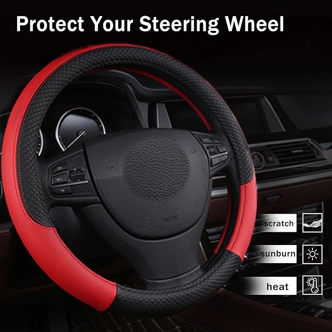 Steering Wheel Cover for Kia Soul 2020-2025, Leather Easy Installation Car Interior Accessories Breathable Auto Protector Non Slip Grip,red