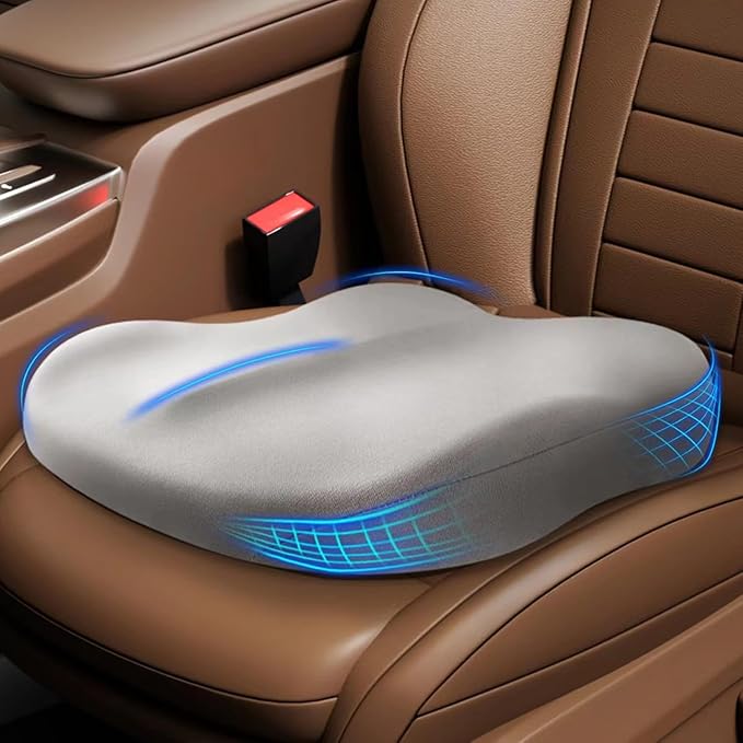 Wedge Car Seat Cushions for Driving, Adult Booster Seat Cushion for Car Truck Driver, Memory Foam Butt Cushion for Office Chair Wheelchair Home, Cloth Grey