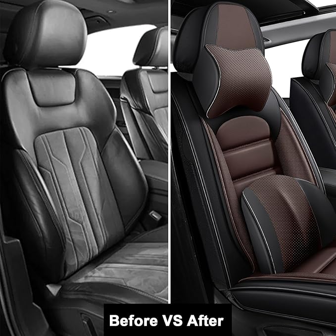 AREKA 2 Car Seat Covers for Subaru Crosstrek 2016-2026 Breathable Leather,Waterproof Car Seat Protectors with Comfort Headrest Pillows,Automotive Vehicle Cushion with Storage Pockets (Luxury,Brown)