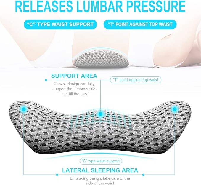 Panduo Lumbar Support Pillow for Office Chair, Memory Foam Lumbar Pillow for Lower Back Pain Relief (Grey)