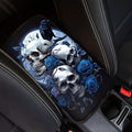 Dreaweet Goth Car Accessories for Women Interior Blue Rose and Skull Arm Rest Cover for Car Truck SUV Center Console Cushion Pad Anti Slip Comfort Padded Armrest Cover