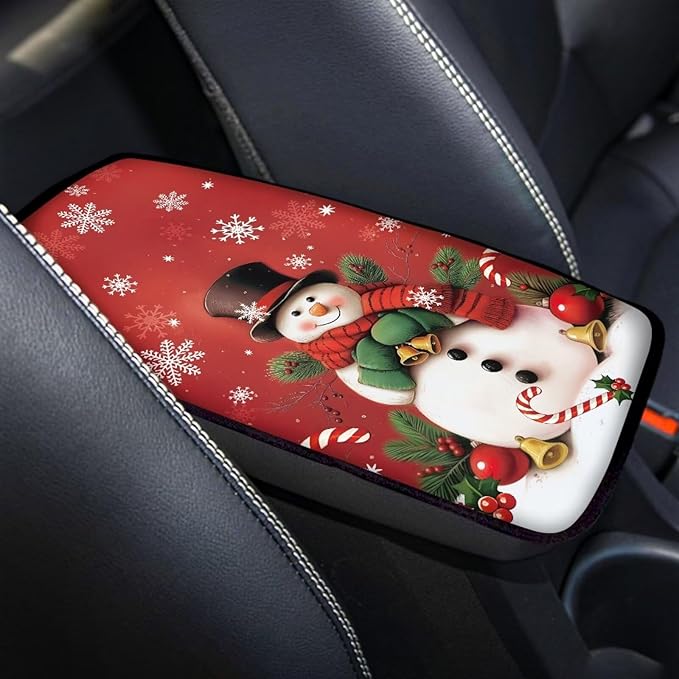Christmas Snowman Arm Rest Cover Car Protector Car Armrest Cushion Vehicle Armrest Cover Accessories Protect from Pet Claws Auto Center Cover Universal Fit
