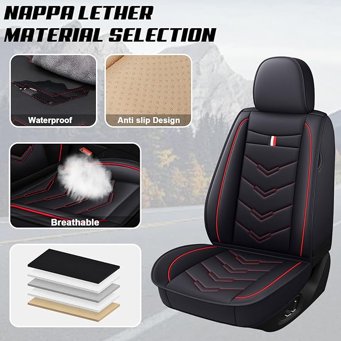 MVRVMV for Ford Bronco Sport 2021-2026 Seat Covers, Waterproof Leather Seat Cover (2 Seat Standard,Black-Red)