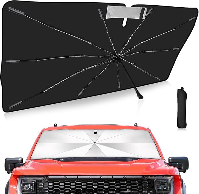 2025 Upgrade Windshield Sun Shade Umbrella Custom Fit for Ford F150 2015-2023 2024 2025 Foldable UV Protection Car Cover, Emergency Rain Shield & Dashboard Protector - Durable Auto Accessory