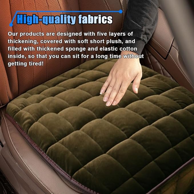 Car Seat Cushion, Soft Plush Vehicle Driver Seat Pad with Storage Pocket, Flat Non-Slip Rubber Bottom, Universal Seat Protector Cover for Truck, Car, SUV, Home, Office, Chair(Coffee)