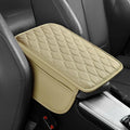 Car Center Console Cover, Leather Auto Armrest Cover Protector, Waterproof Armrest Center Console Pad with 2 Storage Bags, Universal Armrest Seat Box Pad for Vehicle SUV Truck (Beige)