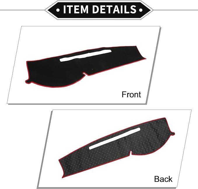 Dash Cover Compatible for Toyota Tacoma 2005-2015, Non-Slip Polyester Black Red Center Console Dashboard Cover Pad Carpet