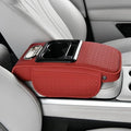 2026 Upgraded Car Center Console Cushion with 30w USB& Type-C Charging Ports, Leather Car Armrest Pad Cover, Interior Accessories for Most Vehicles (Ergonomic Sloped Version, Red)