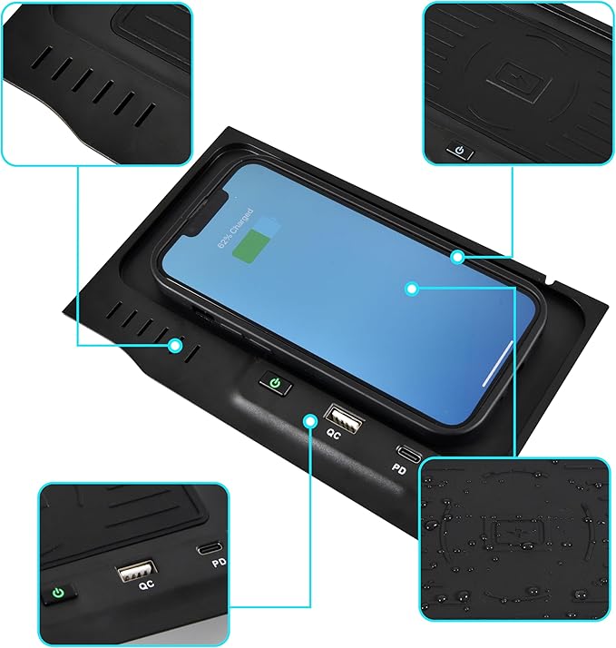 KEWISAUTO Car Wireless Charger for Nissan Altima 2019-2024 2023 2022 2021 L34 Accessories, USB-A USB-C Phone Wireless Charging Pad Mat for Altima S/SL/SV/SR VC-Turbo/Platinum VC-Turbo/Edition One