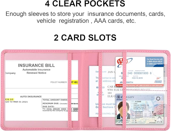 Cacturism Car Registration and Insurance Holder, Vehicle Glove Box Car Organizer，Women Interior Car Accessories Case for Cards, Essential Document, Driver License, Pink | for Cards, Essential Document, Driver License
