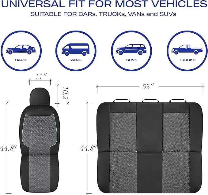 Skechers Car Seat Covers,Piping Luxury Faux Seat Covers,Waterproof Anti Slip Car Seat Protector Front Seats,Car Accessories Airbag Universal Fit for Most Cars,Vans,Trucks,SUV,Gray