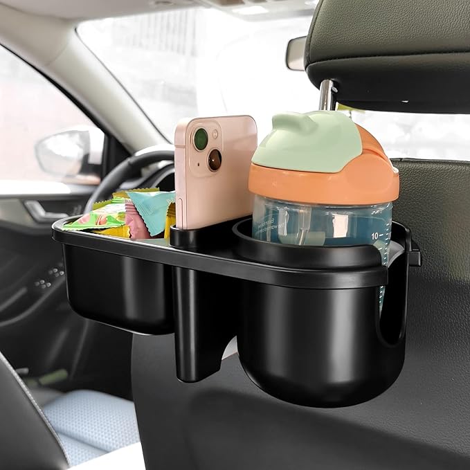 Accmor Car Headrest Backseat Organizer with Cup Holder, 3 in 1 Universal Backseat Car Organizer Tray Hold Bottles, Phone, Snacks, Trash, Non-Slip Grip Clip Car Seat Organizer Tray for Kids Adults