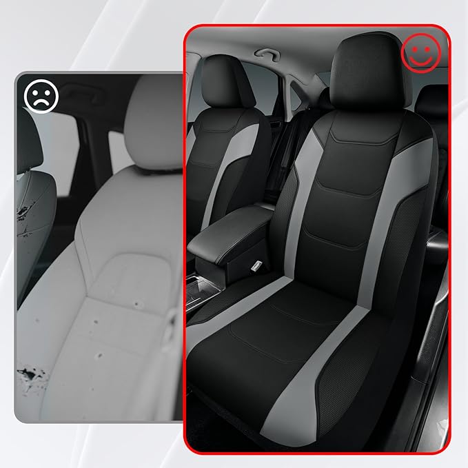 Rubbermaid Leather Car Seat Cover – Universal Front Seat Cover, Airbag Compatible, Easy to Install, Water-Resistant and Durable Automotive Seat Cover for Cars, Trucks, SUVs, Vans – Gray