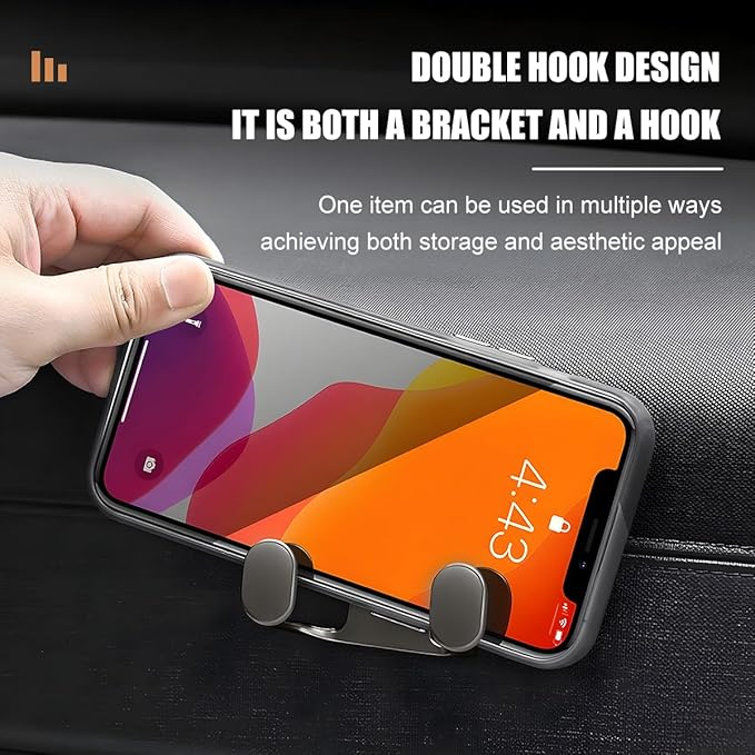 Car Mini Hook, Multifunctional Vehicle Backseat Storage Hanging Double Hook, Self-Adhesive Auto Dashboard Organizer for Earphones Charging Cable, Universal for SUV RV Truck (Dark Gray)