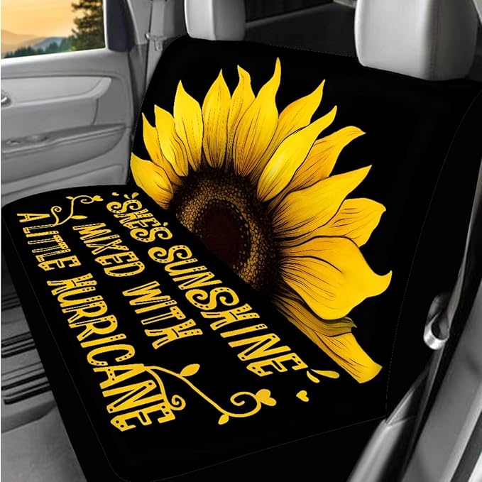 Dngkaoje Sunflower Car Seat Cover Set 13 Pack She's Sunshine Sunflower Auto Front Rear Seat Protector Full Set Universal Car Accessories with Seatbelt Shoulder Pads,Steering Wheel Covers,Garbage Bin