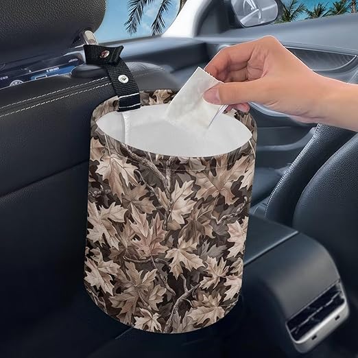 Brosoneto Car Trash Can Camo Hunting Forest Collapsible Hanging Portable Dustbin Bin Waste Basket for Men Women Car Accessories Interior Small Trash Can for SUV Trucks