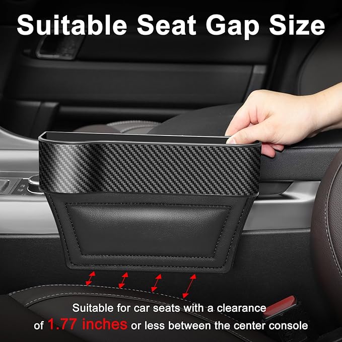 LEYACS Car Seat Gap Filler, Premium Leather Car Seat Gap Filler Organizer with Cup Holder, Car Seat Organizer with Two Seat Hooks, Can Hold Cell Phone, Keys, Cards, Canned Drinks - 2 Pack, Black