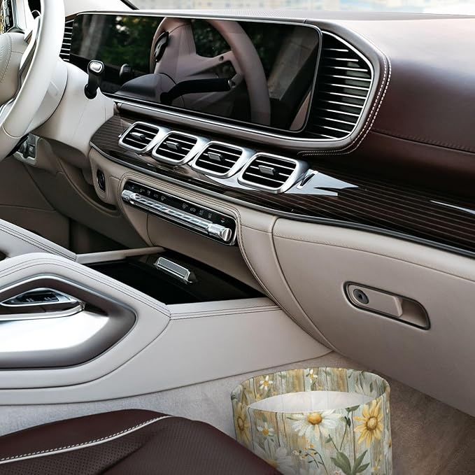 Watercolor Daisy Car Trash Can,Car Accessories Waterproof Car Organizer Foldable Portable Trash Bin Can Be Hung on The Back Seat Garbage Can for Various Cars
