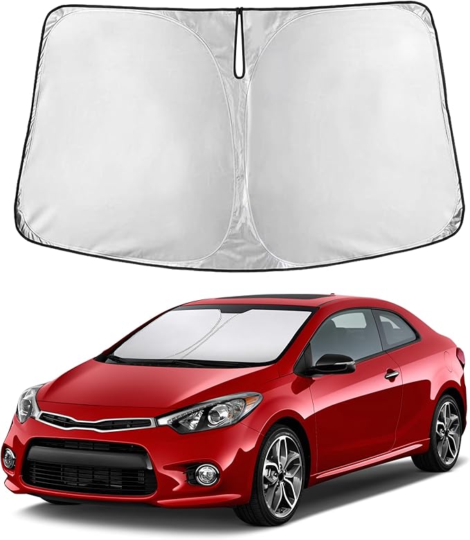 EcoNour Windshield Sun Shade Compatible for Kia Forte 2014-2018 Front Window Sunshade Foldable Sun Visor UV & Heat Blocking Protection