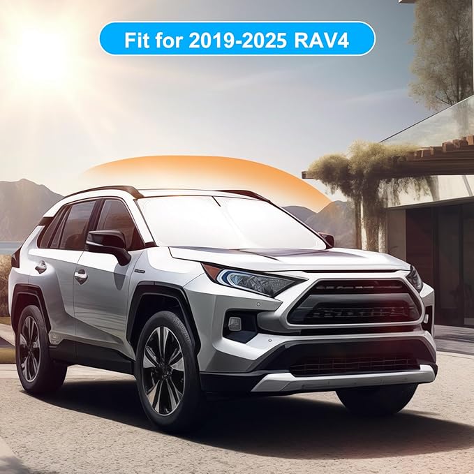 SHINEHOME 2025 Upgrade Front Windshield Sun Shade Foldable RAV4 Sunshade for 2019-2025 2026 RAV4 RAV-4 SUV Crossover, TRD Off-Road, LE XLE Premium Limited Front Window Sunshade Accessories