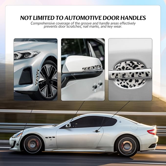 10PCS Bling Car Door Handle Protectors, 4 Door Bowl Stickers + 6 Handle Strips, Crystal Rhinestone Anti-Scratch Car Accessories, Sparkling Auto Decor, Universal for SUV Sedan Truck (Cows)
