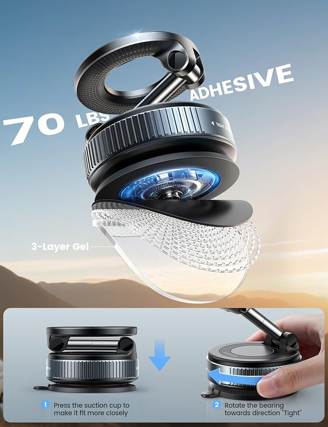 Lamicall Car Phone Holder - [70 LBS Strongest Suction] for Magsafe Car Mount, 360° Adjustable Suction Cup Phone Mount Dashboard Windshield Vacuum Magnetic Phone Holder for Car fit iPhone 17 16 Pro Max